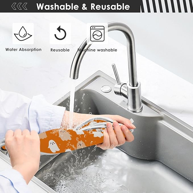 2 PCS Kitchen Sink Splash Guard 23.6 Inch Faucet Mat for Kitchen Sink Bathroom Sink Faucet Absorbing Drip Drain Mat Pad Microfiber Soft Washable Halloween Orange Blue Ghosts