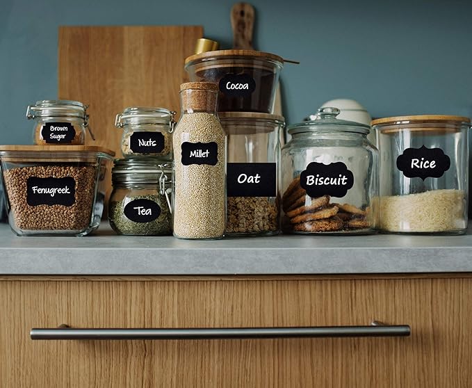 Wisdompro Chalkboard Labels, 134 Pcs Waterproof, Reusable & Removable Blackboard Stickers with 2 Chalk Marker for Storage Bins, Food Container, Mason Jars, Bottles - 3 Sizes with Pen