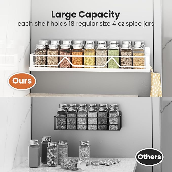 Mystozer 16.9 Inch Wide Large Capacity Magnetic Spice Rack for Refrigerator, 4 Pack Metal Fridge Shelf, White