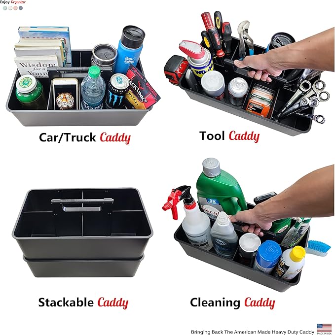 Enjoy Organizer - 5 Extra Large Portable Carry Caddy, Black, Carrier for Cleaning Supplies, Tools, All-Purpose Carry Caddy Made In USA