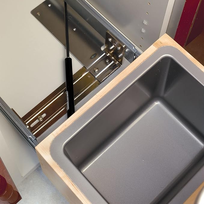 Rev-A-Shelf Double 30-Quart Pullout Under Cabinet Trash Cans with Soft Open & Close Slide System, Metallic Silver, Maple Wood Bottom 4WCBM-2430DM-2