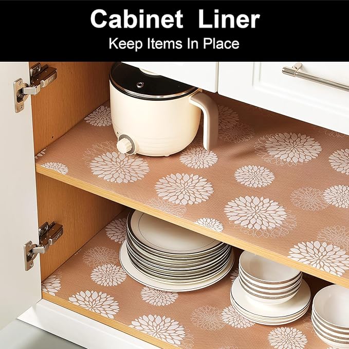 Cooyes Shelf Liners for Kitchen Cabinets Waterproof & Oil-Proof Kitchen Cupboard Mats Non-Slip Drawer Mats EVA Material Non Adhesive Fridge Liner for Shelves（23.6" W x 236" L）