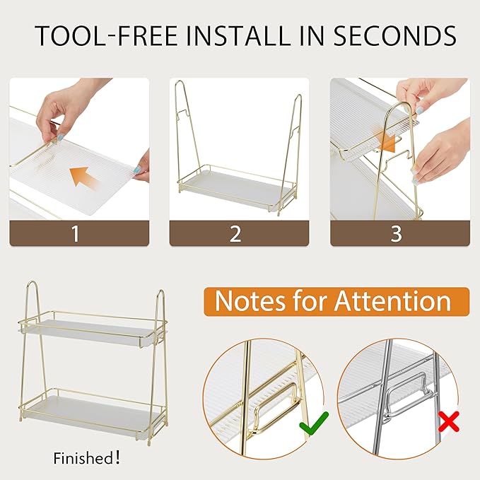Bathroom Organizer Countertop, 2 Tier Bathroom Counter Organizer Tool-Free 10S Assembly, Acrylic Countertop Organizers Shelf for Vanity Dresser Skincare Kitchen Storage