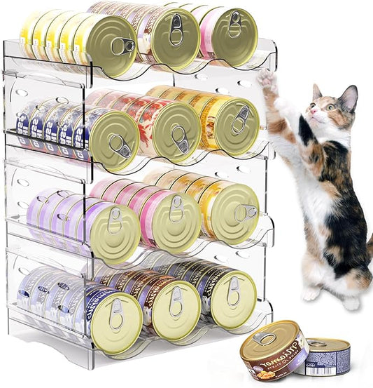 Cat Food Can Organizer, 4-Tier Cat Food Organizer, Transparent Can Organizer for Pantry, Canned Food Organizer Holds 60 (3oz) Cans, Pantry Can Organize (4-Tier)