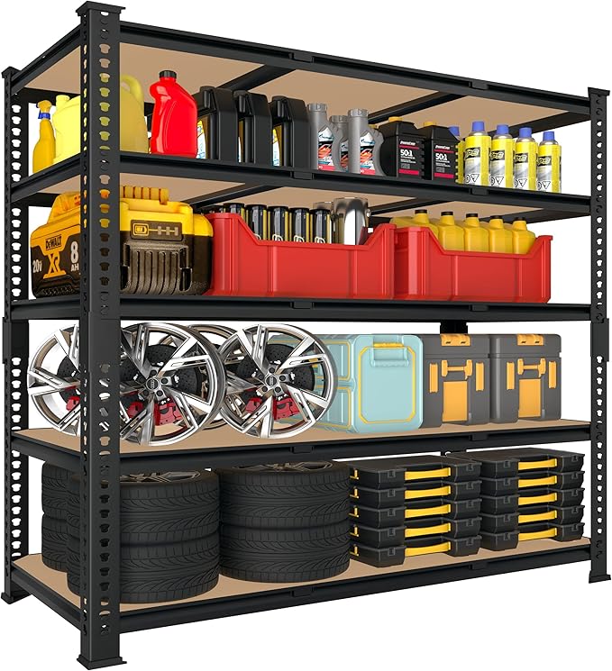 Heavy Duty Metal Storage Shelves - 48" W x 24" D x 72" H 5 Tier Adjustable Garage Shelving Unit, Industrial Utility Rack Shelf for Warehouse, Pantry, Kitchen, Black