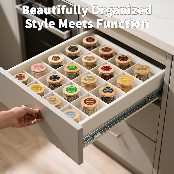 672 Color-Coded Spice Labels with A–Z Index – Waterproof & Oil-Resistant Preprinted Round Stickers for Kitchen Jars – 1.2" Pantry Labels for Spices, Seasonings, and Herbs – Modern Color Style