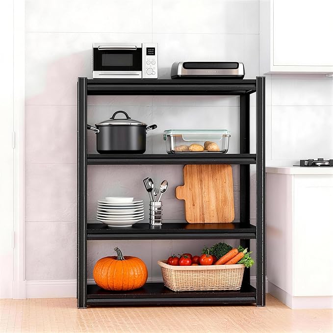 Kitchen Baker’s Rack, 4-Tier Metal Rack with Solid Shelves, Microwave Stand Storage Organizer for Kitchen or Dining Room – 39.4” W x 15.7” D x 54.3” H