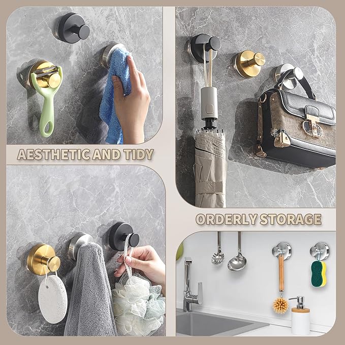 Suction Cup Hooks for Wreaths on Glass. 2026 Upgraded Drill-Free Suction Cup Hooks for Shower, Mirror, Wall, Hanging Towels (Black, 2 Pieces)