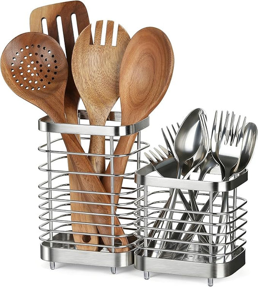 Utensil Holder, Stainless Steel Utensil Drying Rack for Kitchen Counter, Silverware Cutlery Flatware Holder Forks, Knives, Spoons, Chopsticks Organizer