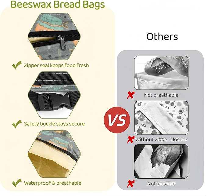 1 Pack XL Beeswax Bread Bags with Zipper Seal – Reusable Cotton Linen Waxed Bread Bags for Homemade Bread, Sourdough Storage, Eco-Friendly Bees Wax Bag Alternative to Plastic (1Pack)