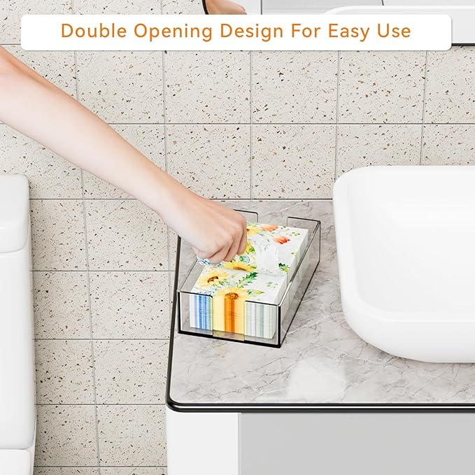 Acrylic Bathroom Napkin Holder,Clear Guest Towel Holder Tray For Bathroom,Waterproof Splashing Vertical Disposable Paper Hand Towel Holder,Modern Dining Table Napkin Tray for Home,Hotel,Office,Kitchen