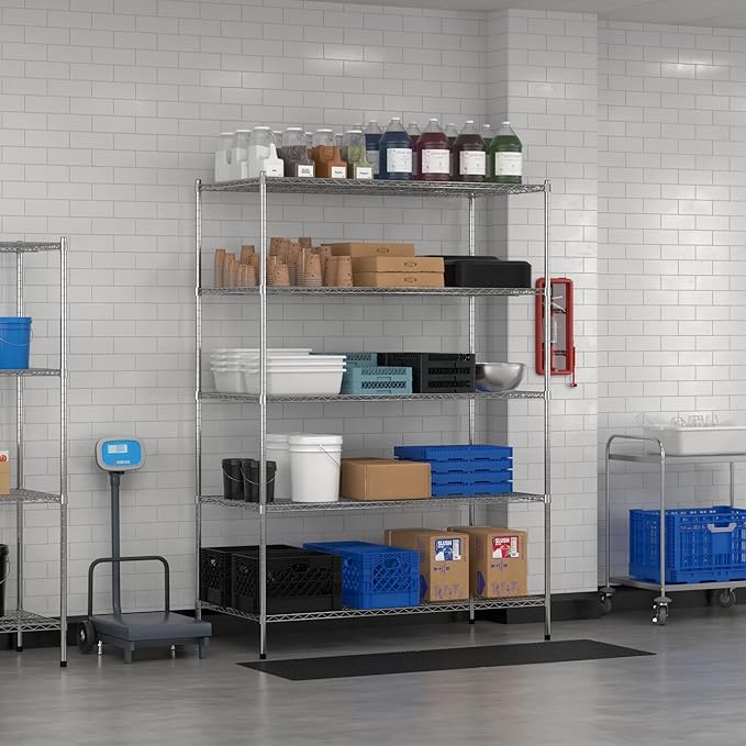 Commercial NSF Listed Chrome Stationary Wire Shelving Kit 30" x 60" x 86", with 5 Shelves Perfect for Warehouse, Walk-in Refrigerator, Freezer, Grocery Store, Restaurant, Dishroom