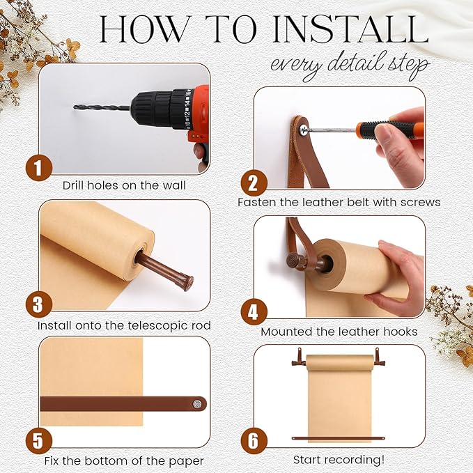 Vicenpal 15.5 Inch Retractable Kraft Paper Roll Holder Dispenser Wall Mounted Butcher Paper Holder Roller for to Do Lists, DIY Drawing, Taking Note, Artwork, Creative(Brown)