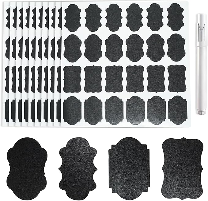 Nextpal 240 Pcs Chalkboard Labels with Marker, Reusable Waterproof Jar Stickers, for Food Containers Bins Organization for Kitchen Pantry Home Canning and Household Organization Use