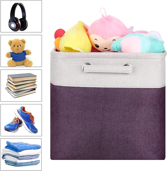 SYYOFUE 13 Inch Cube Storage Bins Purple - 3-Pack Purple Storage Cubes with Handles, 13x13x13 Fabric Storage Bins, Foldable Dark Purple Storage Baskets for Shelves, Cloth Organizer Cube Bins