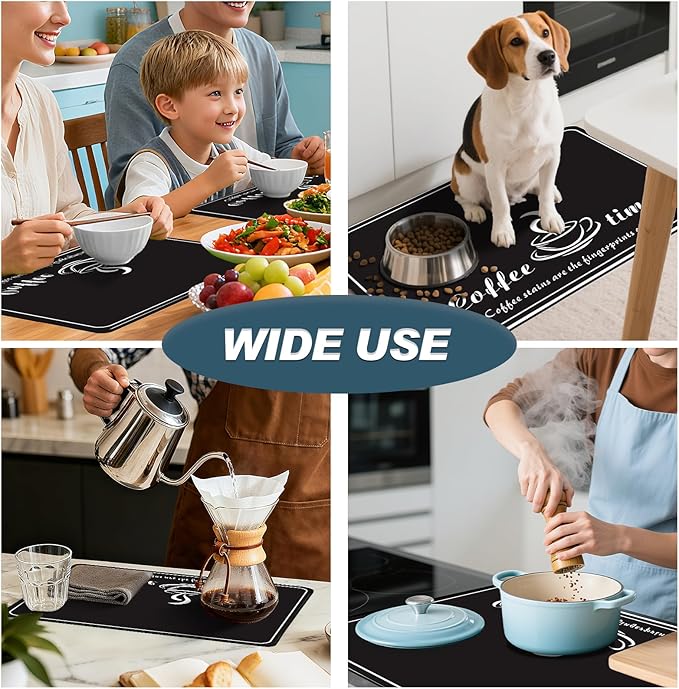 Dish Drying Mat & Coffee Mat for Kitchen Counter, Absorbent Microfiber Waterproof Mat with Non-Slip Backing, Multi-Size Multi-Color Options, Sink and Coffee Bar Accessories
