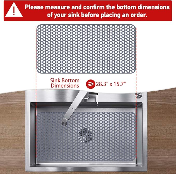 Bestjing Silicone Sink Protectors for Kitchen Sink - 28.3"x 15.7" Kitchen Protector Mat Accessory, Non-Slip Heat Resistant Mat for Bottom of Farmhouse Stainless Steel Porcelain (Gray)