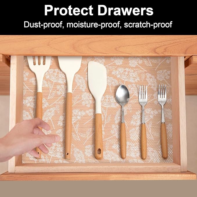 Cooyes Shelf Liners for Kitchen Cabinets, Refrigerator Liners Waterproof & Oil-Proof Kitchen Cupboard Liner Drawer Mats EVA Material Non Adhesive Fridge Liner for Shelves（17.5" W x 197" L）