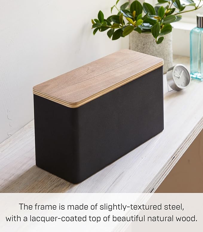 YAMAZAKI Home Rin Countertop Organizer Bathroom Kitchen Counter Organizer Metal Toiletries Holder - Steel + Wood