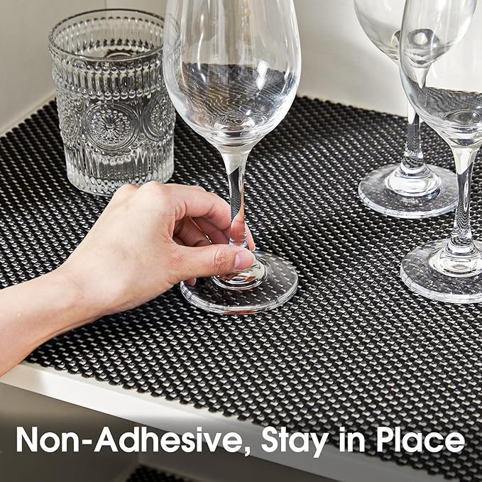 ALIUNI Shelf Liner for Kitchen Cabinet, Drawer Liners Non Slip Non Adhesive Thick Mat, Breathable Dresser Pantry Bathroom Protector, Black, 24" x 240"