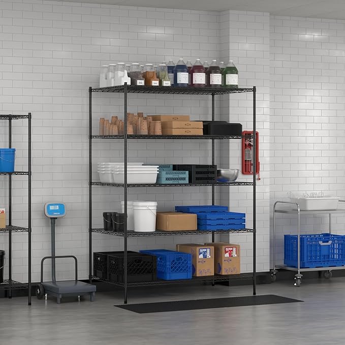 Commercial NSF Listed Black Epoxy Stationary Wire Shelving Kit 36" x 60" x 86", with 5 Shelves Perfect for Warehouse, Walk-in Refrigerator, Freezer, Grocery Store, Restaurant, Dishroom