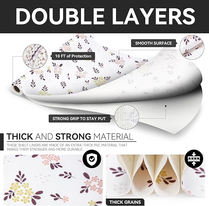 RAY STAR Shelf Liner, 12 Inch x 20 Feet Non Adhesive Blush Petals Floral Kitchen Cabinet Liner for Pantry Drawer Vanity, Strong Grip Non Slip Waterproof, Shelf Liners for Cupboard