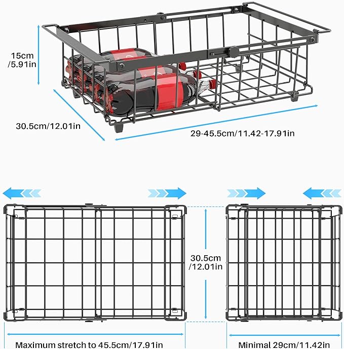 UMDONX 4-Pack Expandable Stackable Chest Freezer Organizer Bins - Large, Adjustable from 11.4" to 17.9", Fits 10-20 Cu. Ft. Freezers, Black