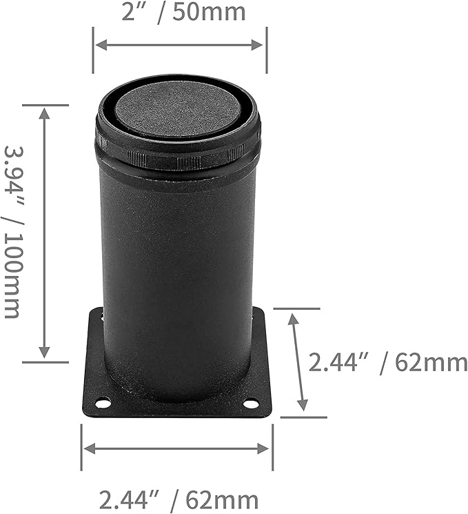 Set of 4 Stainless Steel Furniture Legs 4 Inch, Adjustable Round Cabinet Legs 2" Dia Kitchen Feet, Metal Replacement Legs for Cabinet Sofa Couch Shelves Table (Black)