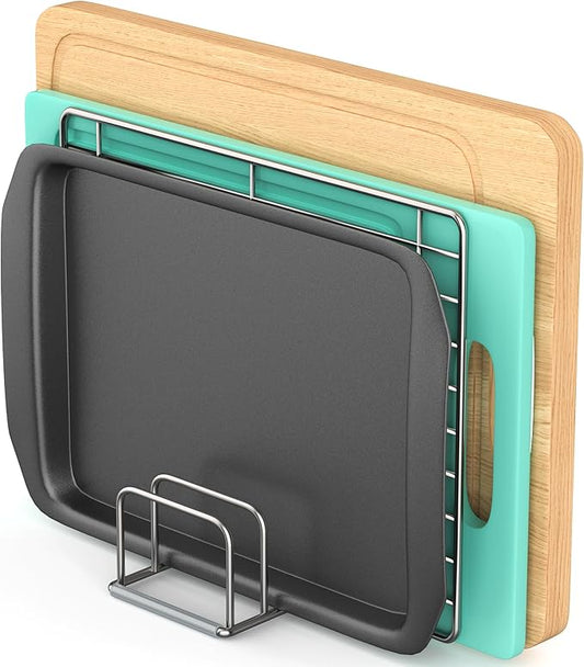 1-Pack Cutting Board Organizer Holder Stand, Stainless Steel Holder, Cutting Board Storage Rack with 4 slots for Baking Sheet and Cookie Sheet,1.0Inch Slots (1PC(1.0in))