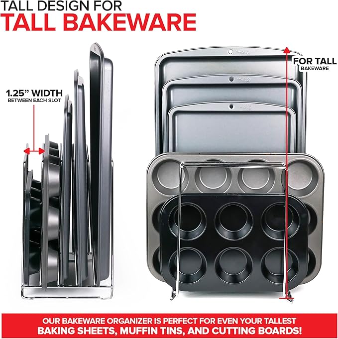 Stock Your Home Chrome Steel Baking Pan Organizer Rack 8 Pack Extra Tall Holder for Cabinet or Counter Stores Cookie Sheets Muffin Tins and Cutting Boards