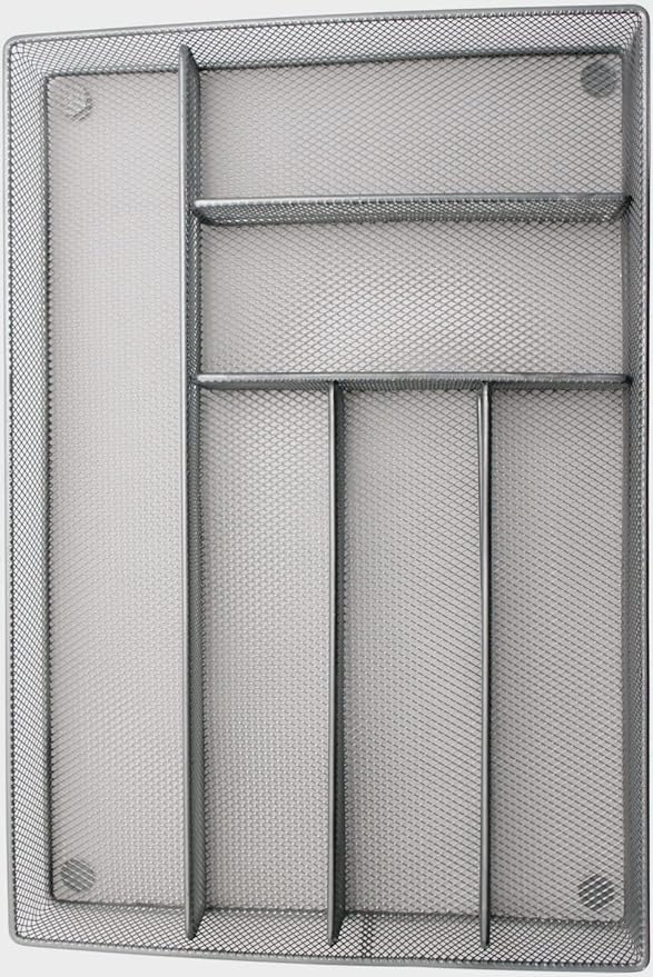 Kitchen Utensil Silverware Tray - Drawer Organizer for Flateware - Drawer Mesh Organizer (Silver)