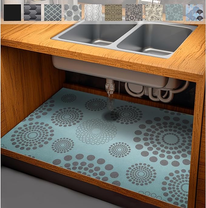 AiBOB Waterproof Under Sink Mat, Absorbent Quick Dry Sink Liners Protect Cabinets, Durable Shelf Liners, Slip Resistant and Non-Adhesive, 24X68, Blue Grey