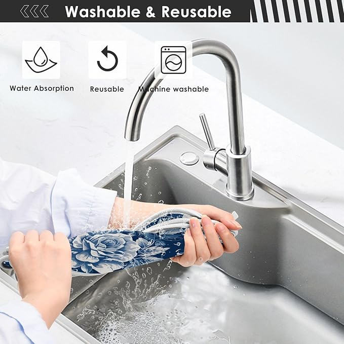 2 PCS Kitchen Sink Splash Guard 30 Inch Faucet Mat for Kitchen Sink Bathroom Sink Faucet Absorbing Drip Drain Mat Pad Microfiber Soft Washable Navy Blue Roses and Butterflies