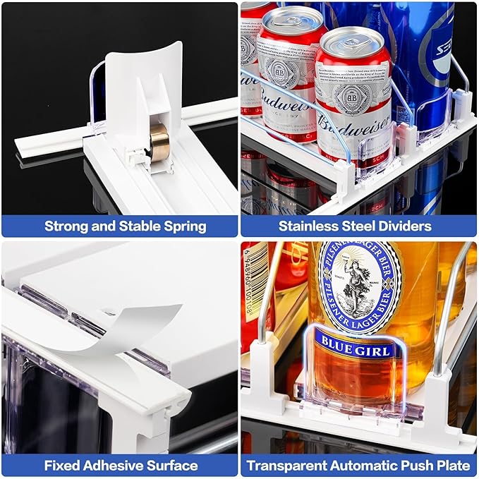 Drink Organizer for Mini Fridge, Automatic Pusher Soda Can Organizer for Fridge, Drink Dispenser for Can Beer Holds up to 12 Cans 3Row (Depth12.2 xWide9.9)