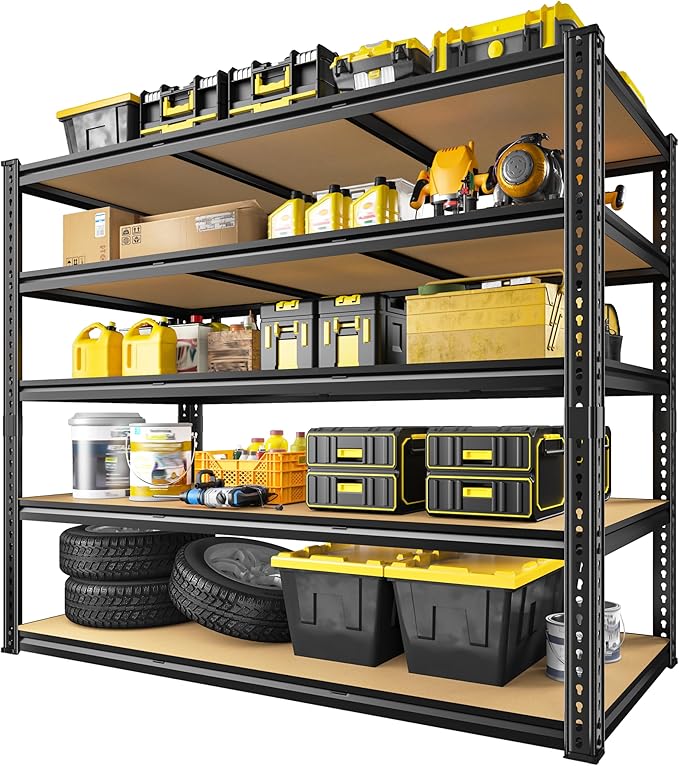 48" W Garage Shelving Heavy Duty 3050LBS Garage Storage Shelving, 5 Tier Adjustable Metal Shelving Unit Utility Rack Shelf for Warehouse, Pantry, Closet, Kitchen 72" H x 48" W x 24" D, Black,2PCS
