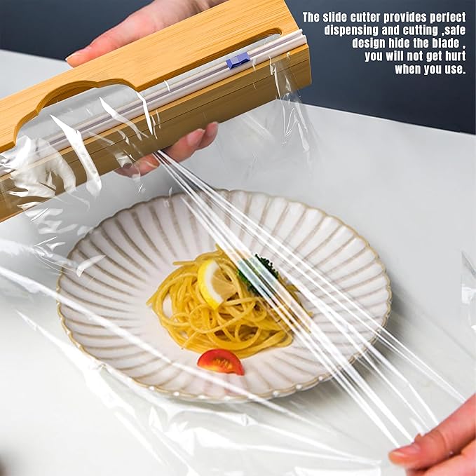 15” Bamboo Plastic Wrap Dispenser with Cutter – Aluminum Foil Dispenser with Cutter for Kitchen – Kitchen Wrap Dispenser for Plastic Wrap, Parchment Paper Roll, Fits Rolls Up to 15 Inches