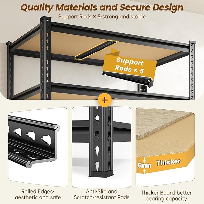 5-Tier Storage Shelves, 1980LBS Adjustable Pantry Shelves, Metal Shelving Unit for Storage, Kitchen, Pantry, Closet, Laundry, Garage, 59.8" H x 27.55" W x 11.81" D