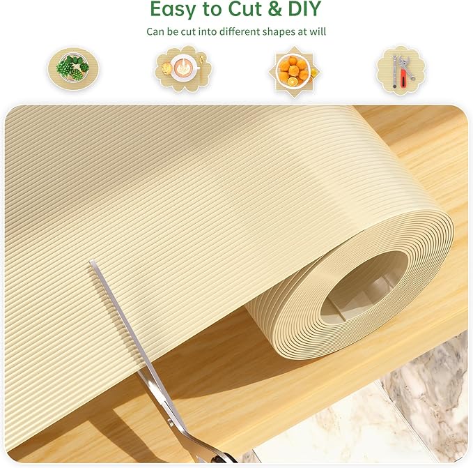 Shelf and Drawer Liner for Kitchen Cabinet, Non-Adhesive 12in x 360in Waterproof Durable Thickened EVA Material Easy-to-Cut Contact Paper Non Slip Mat for Refrigerator, Cupboard, Dresser