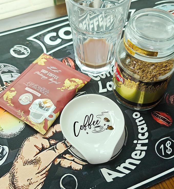Coffee Spoon Rest, Coffee Bar Accessories & Spoon Holder,Funny Coffee Quotes Ceramic Spoon Holder for Coffee Lovers Gifts for Friend Wife Husband Sister (White-7)