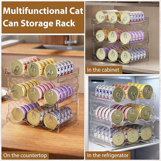 Cat Food Can Organizer, 4-Tier Cat Food Organizer, Transparent Can Organizer for Pantry, Canned Food Organizer Holds 60 (3oz) Cans, Pantry Can Organize (4-Tier)