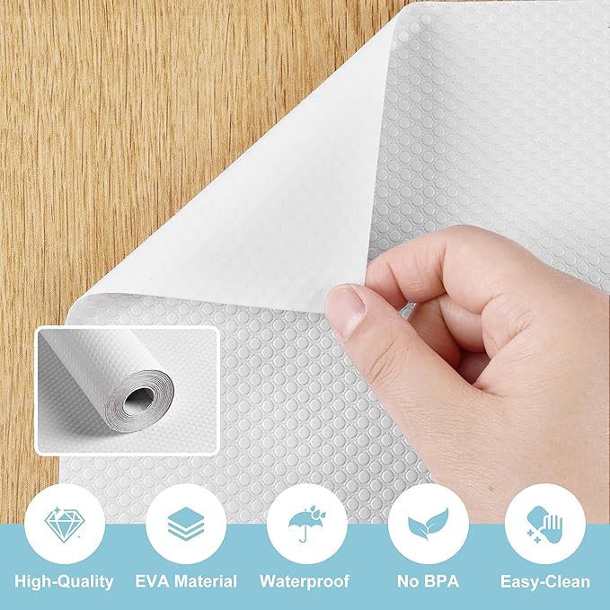 PABUSIOR Adhesive Cabinet Shelf Liner: Peel and Stick Non-Slip White Contact Paper - Waterproof Kitchen Drawer Liner for Pantry Shelves Cupboard 15" W x 120" L