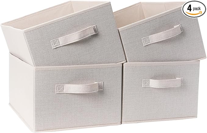 BOMKEE Clothings Collapsible Storage Bins, Foldable Organizers and Storage Baskets Cube Storage Bin for Bedroom Living Room (4 Pack) (Flaxen, 15.4x11.4x7.9inch)