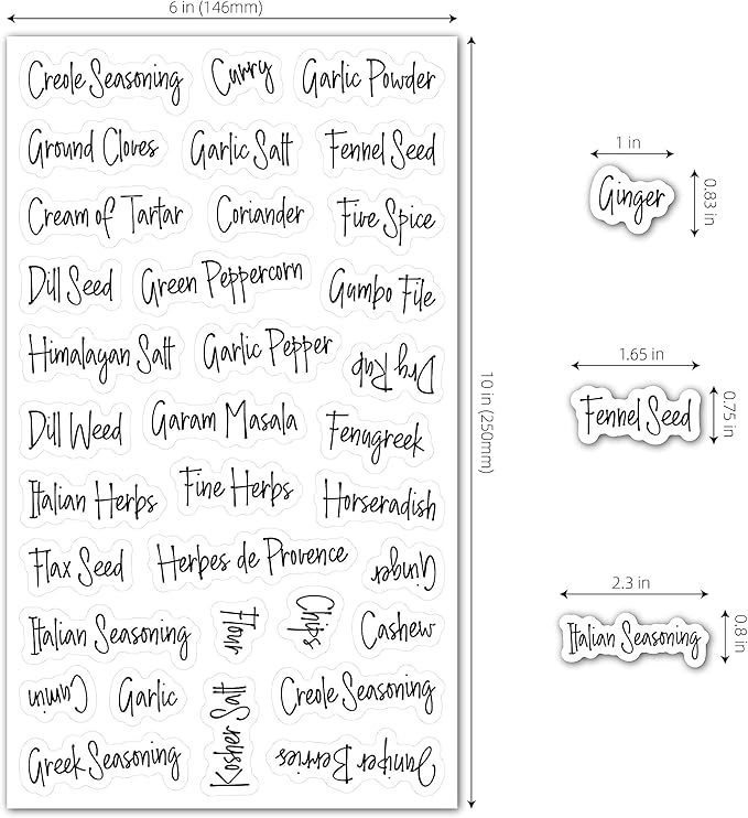 278 Pcs Clear Spice Labels Stickers Preprinted Waterproof,Small-Stickable -Removable,139 Black+139 White Handwriting Letters, Work on Salt Pepper Seasoning Jars
