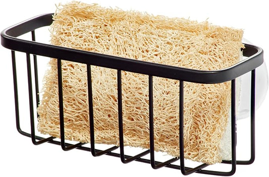 iDesign Stainless Steel Suction Sponge Holder - Kitchen Sink Sponge Caddy Organizer - Matte Black