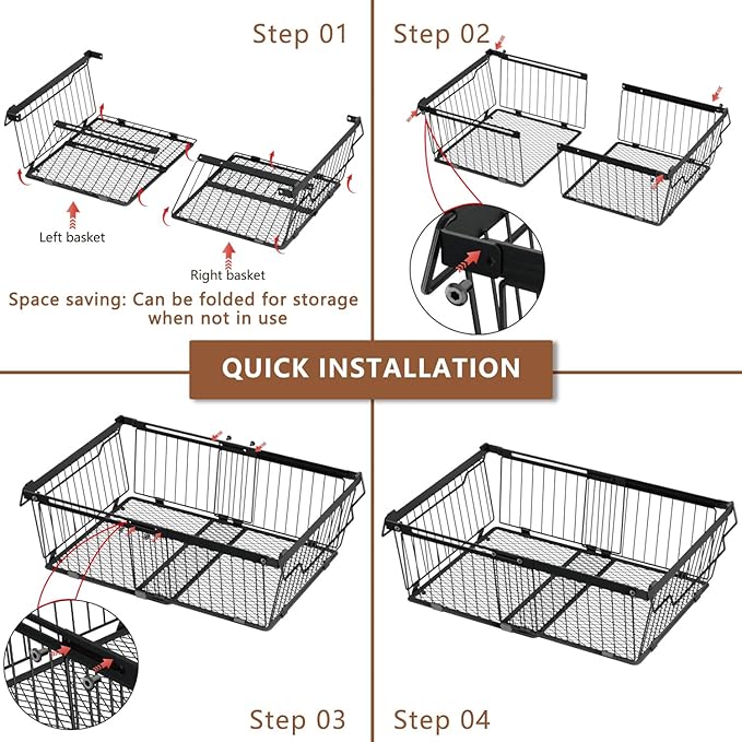 Large Freezer Organizer Bins，Upgraded Bottom Leak-Proof net，2 Pack， Expandable Stackable Chest Freezer Containers with Handle，for Fridge, Deep Freezer, Cabinet, Kitchen, Pantry (Black-6Pack)