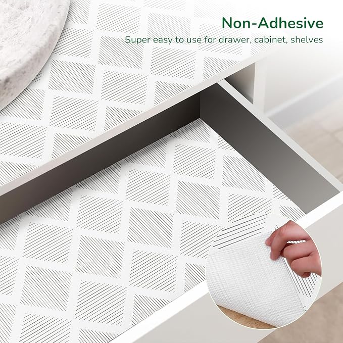 Shelf Drawer Liner for Kitchen Cabinets Non-Adhesive Shelf Liner Paper Non-Slip Strong Grip Drawer Liner Cabinet Liners Thickened Easy to Clean for Tool Box Pantry (Striped, 12In x 30FT)