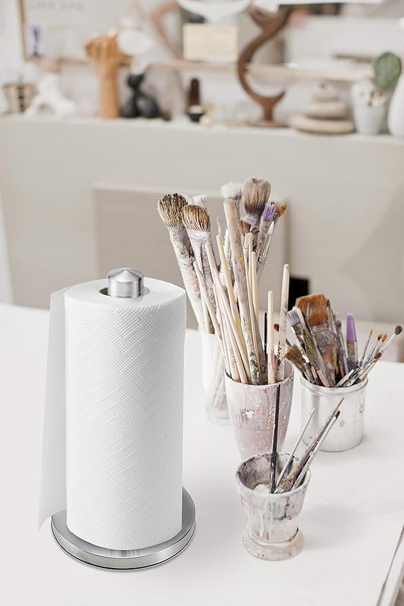 Kamenstein Perfect Tear Low Profile Stainless Steel Countertop Paper Towel Holder, One Handed Pull, No Unraveling, Weighted Base to Prevent Tipping, 13 Inch