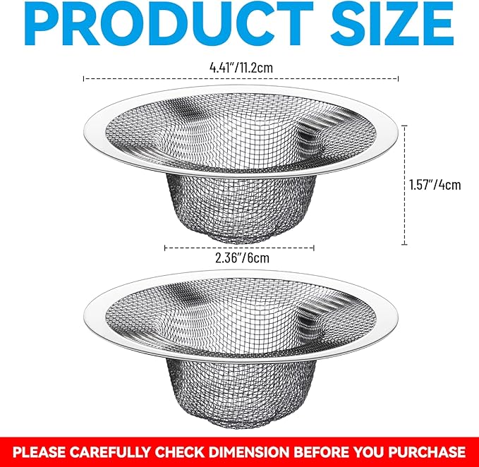 HNYYZL 4.5" Top / 2.5" Basket Small Drain Strainer, 2Pcs Sink Drain Hair Catcher, Bathroom Sink Strainer,Drain Mesh Baskets for Laundry