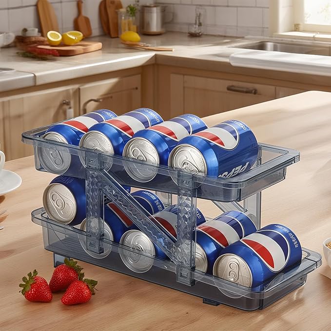 acDesign 2 Pack Soda Can Dispenser for Refrigerator Stackable Refrigerator Organizer Clear Plastic Refrigerator Organizer Bins, Beverage Can Holders for Pantry, Freezer, Kitchen