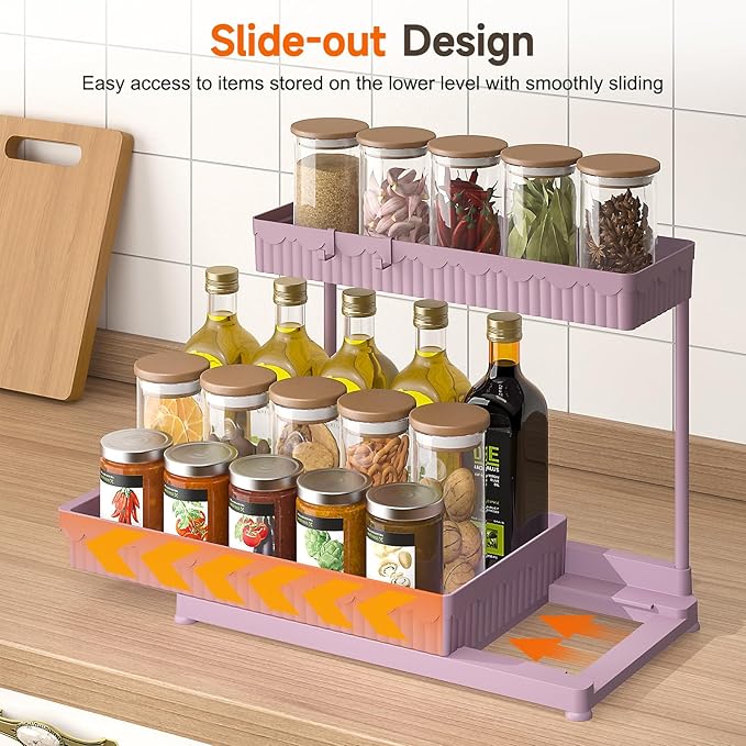 3 Pack Multi-Purpose Under Sink Organizers and Storage, 2025 L-Shaped Pull Out Cabinet Organizer for Bathroom & Kitchen, Under Cabinet Organizer with Hooks Hanging Cup, Pink